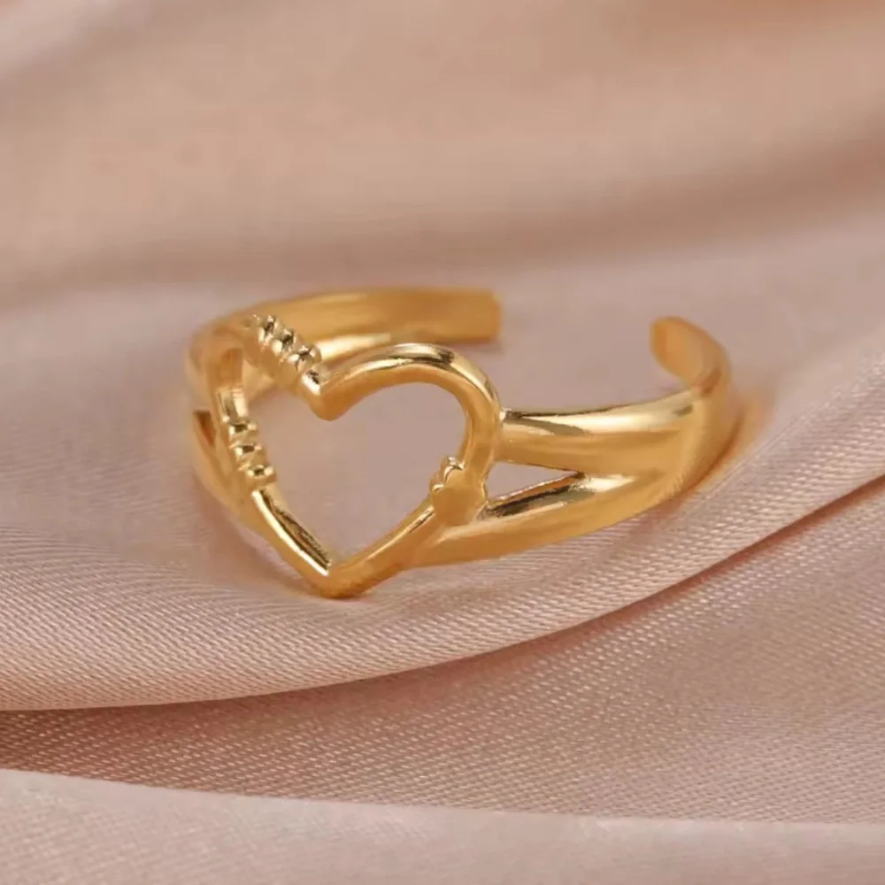 Stainless Steel Adjustable Gold Heart Ring - Size Adjustable (R34) - Picture 3 of 6